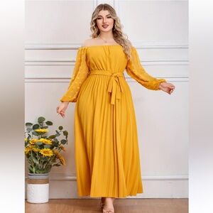 Women’s Elegant Yellow Maxi Dress off shoulder NWT 2xl
